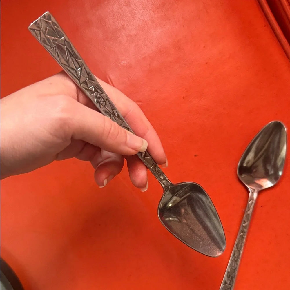 Vintage Geometric Handle Stainless Spoons - Set of 2